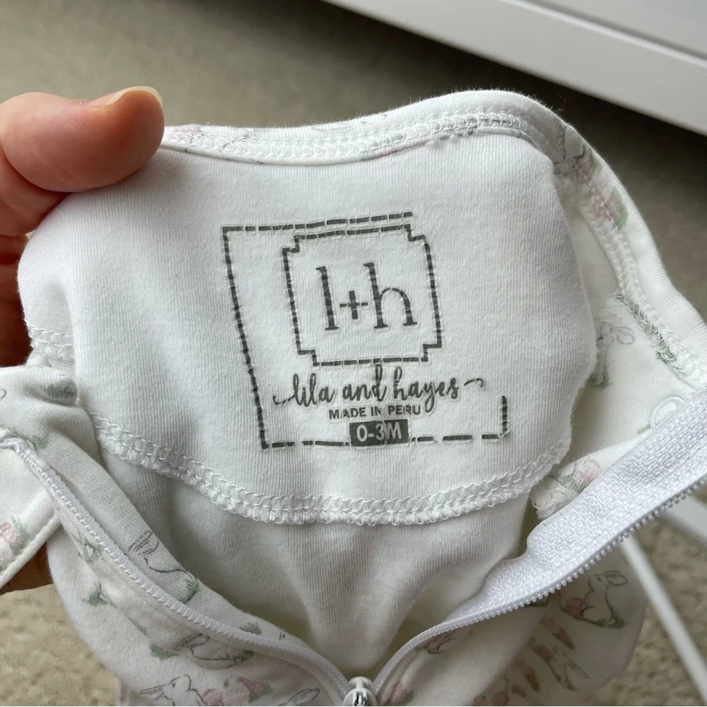 Lila and Hayes Bunny Print Footie 0-3 Months